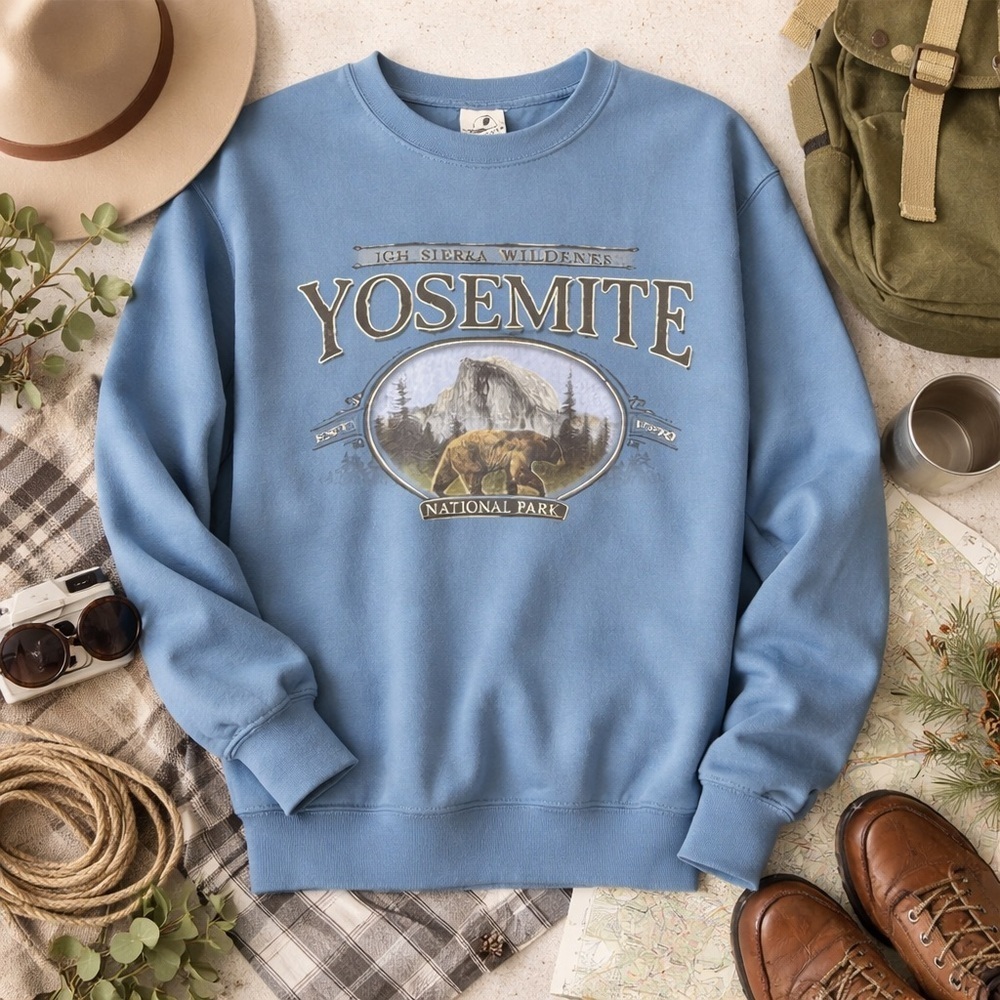 Prairie Mountain | Yosemite Crewneck Sweatshirt | Blue Bear Graphic | Size S